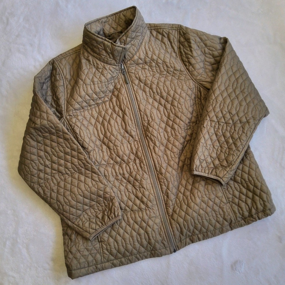 Lands End Quilted Jacket Womens 2X Tan PrimaLoft Insulated Full Zip Puffer Pack